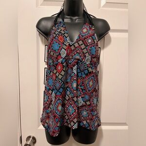 Mossimo Geometric Patterned Halter tankini swimsuit women’s Top Size L